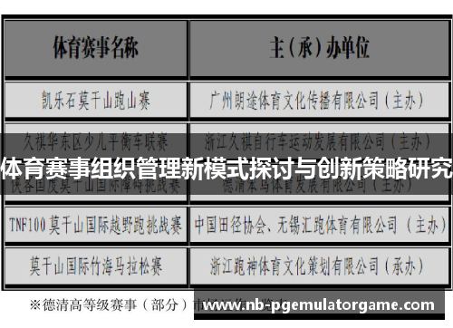 体育赛事组织管理新模式探讨与创新策略研究