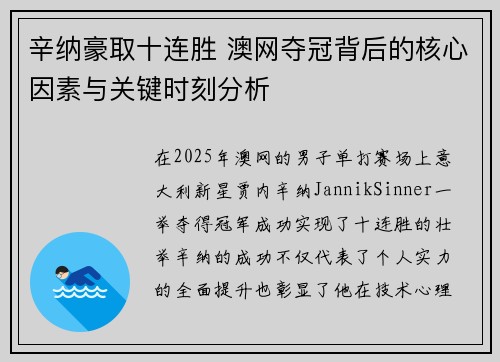 辛纳豪取十连胜 澳网夺冠背后的核心因素与关键时刻分析