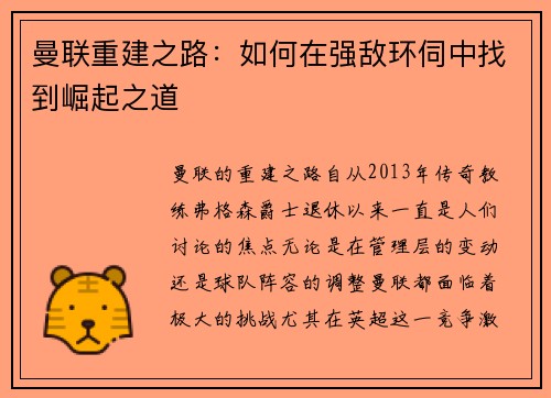 曼联重建之路：如何在强敌环伺中找到崛起之道